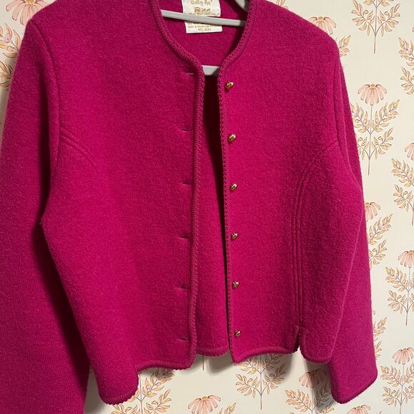 Vintage Tally-Ho Wool Cardigan Sweater, Hot Pink, Brass buttons - Picture 6 of 7